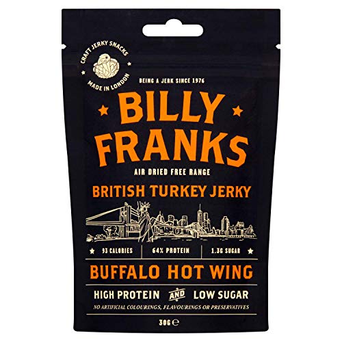 Billy Franks Paleo Turkey Jerky - Free Range - High Protein - Healthy Keto Snack - Biltong - Buffalo Hot Wing - 10 Packs x 30g