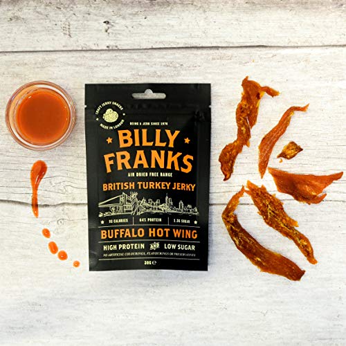 Billy Franks Paleo Turkey Jerky - Free Range - High Protein - Healthy Keto Snack - Biltong - Buffalo Hot Wing - 10 Packs x 30g