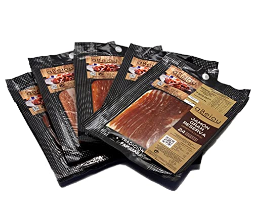 aBeiou. 500gr SLICED Great Reserve DUROC Premium Boneless HAM. Spanish Serrano. Matured +24-25 Months (Vacuum-Packed ham) Manufactured in Guijuelo (Spain). Pack 5x100gr envelopes