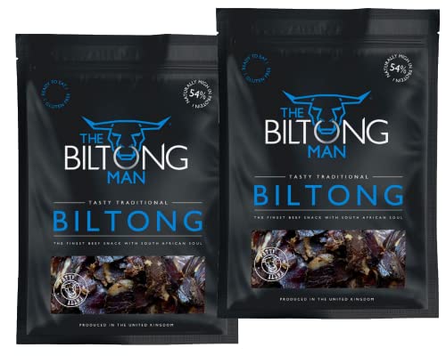 The Biltong Man | Tasty Traditional Lean Beef Biltong | Healthy High Protein Dried Beef Snack | Low Calorie, Gluten-Free & Keto-Friendly, 800 Grams | Pack of 2 x 400g