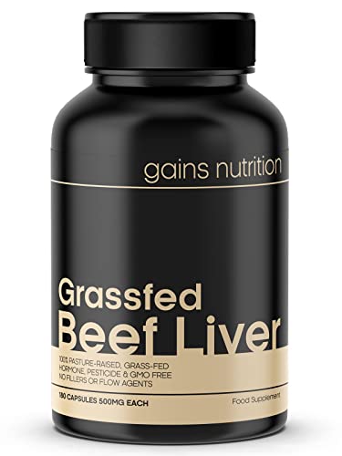 Grass Fed Beef Liver Supplements - 180 Capsules - 500mg - Freeze Dried - Desiccated - Natural Iron, Vitamin A, B12