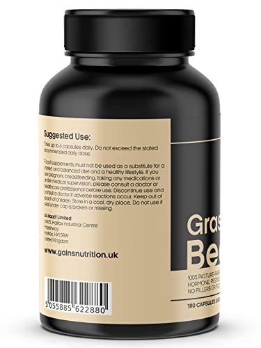 Grass Fed Beef Liver Supplements - 180 Capsules - 500mg - Freeze Dried - Desiccated - Natural Iron, Vitamin A, B12