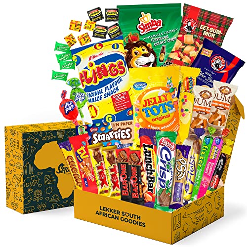 South African Snack Box (26 Units) South African Food and African Candy Best South African Products With Ouma Rusks Simba Chips South African Chocolate Bars Care Package - Happy Tucker