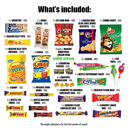 South African Snack Box (26 Units) South African Food and African Candy Best South African Products With Ouma Rusks Simba Chips South African Chocolate Bars Care Package - Happy Tucker