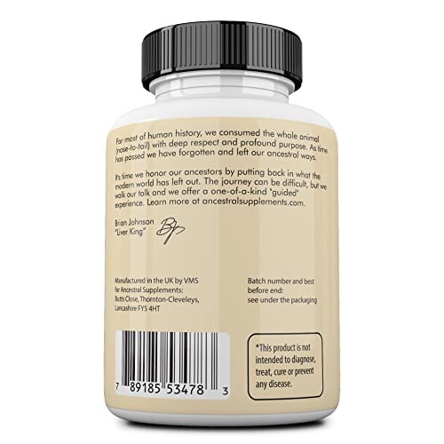 Ancestral Supplements Grass Fed Beef Liver Capsules, Supports Energy Production, Detoxification, Digestion, Immunity and Full Body Wellness, Non-GMO, Freeze Dried Liver Health Supplement, 180 Capsules