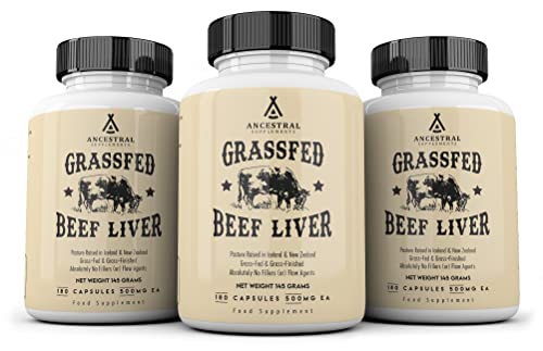 Ancestral Supplements Grass Fed Beef Liver Capsules, Supports Energy Production, Detoxification, Digestion, Immunity and Full Body Wellness, Non-GMO, Freeze Dried Liver Health Supplement, 180 Capsules
