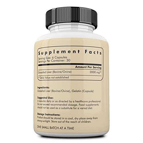 Ancestral Supplements Grass Fed Beef Liver Capsules, Supports Energy Production, Detoxification, Digestion, Immunity and Full Body Wellness, Non-GMO, Freeze Dried Liver Health Supplement, 180 Capsules