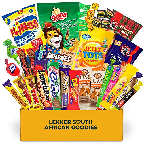 South African Snack Box (26 Units) South African Food and African Candy Best South African Products With Ouma Rusks Simba Chips South African Chocolate Bars Care Package - Happy Tucker