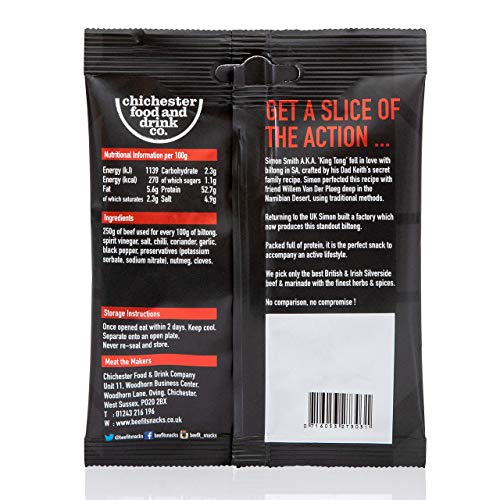 BEEFit Biltong Beef Jerky, High Protein Snacks, Ultimate Low Carb, Low Calorie Snacks, 100% Beef, Gluten Free Biltong, Healthy Protein Keto Snacks for On The Go - Red Hot Chilli, 10x 30g Snack Bags
