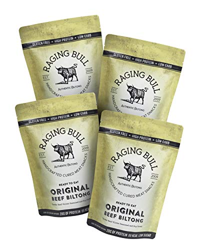 Raging Bull Original Beef Biltong - Authentic South African Biltong. Made with Natural Ingredients & Our Award-Winning Skills. Deliciously Tender high Protein, Low Carbs & Gluten Free Snacks. 1kg.