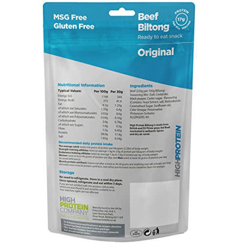 High Protein - Original Biltong, 600g Pack of 12 x 50g High Protein, low fat, Thin Tender Slices of authentic Beef Biltong, beef Jerky, Gluten & MSG Free, Convenient Snack