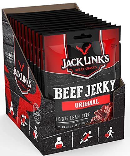 Jack Link's Beef Jerky, Original Flavour High Protein Meat Snack, Multipack Box of 12 x 25g Packs