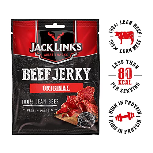 Jack Link's Beef Jerky, Original Flavour High Protein Meat Snack, Multipack Box of 12 x 25g Packs