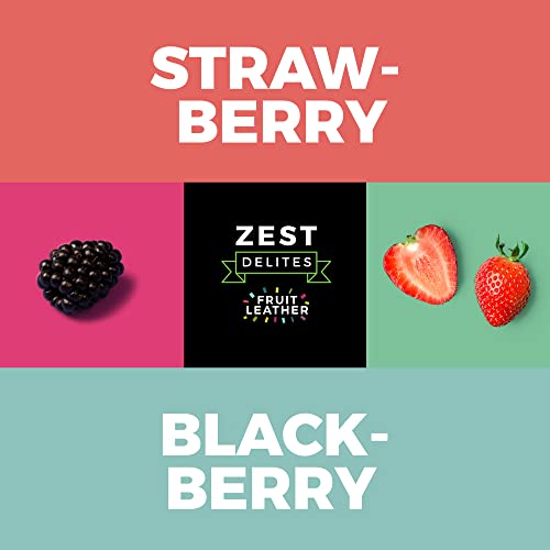 Zest Delites Fruit Roll Ups, Fruit Leather Gluten Free Snacks, Vegan Sweets, Healthy Snacks, 28g Pack of 36 Strawberry, Blackberry, Apricot, Plum, Vegeterian Sweets for Kids, Fruit Kids Snacks