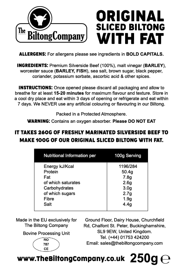 Biltong Sliced - 500g - Original Flavour - with Fat