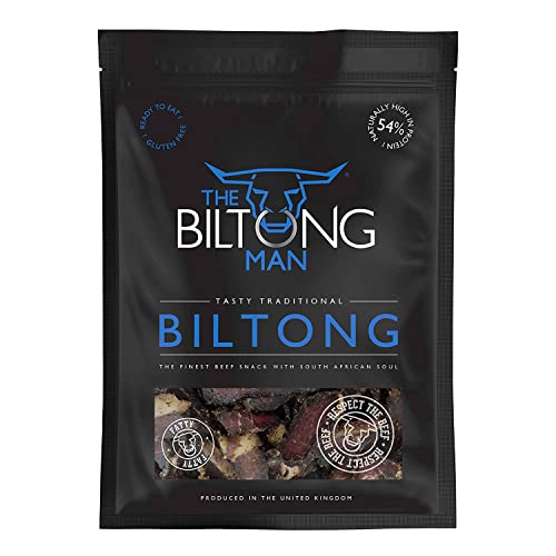 The Biltong Man | Tasty Traditional Fatty Beef Biltong | Healthy High Protein Dried Beef Snack | Low Sugar, Gluten-free & Keto-friendly, 500 Grams