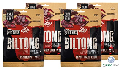 Külbs Original Namibian Biltong - High Protein Snack from Namibia | 100% Free Range Beef | protein-rich & juicy dried meat (200g Traditional Taste & 200g Mild Chili Taste)