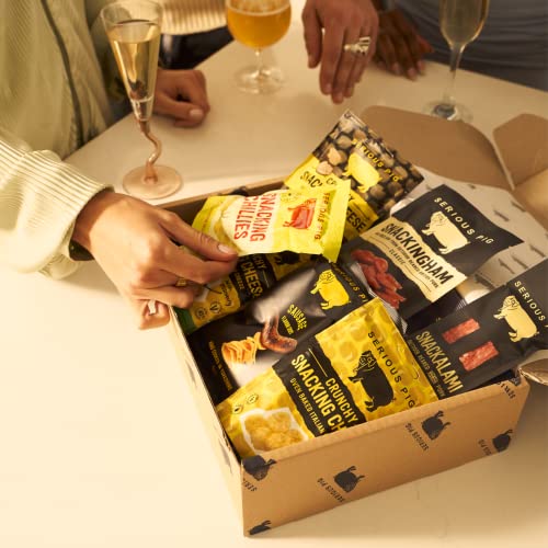 SERIOUS PIG Gourmet Snack Box with Crunchy Cheese, Salami Snacks, Salted Peanuts, Roast Almonds and Pickles, Delicious Savoury Pub Snacks (21 Packets)