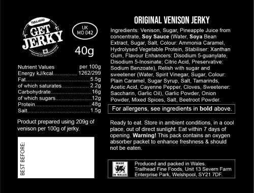 Wild & Game | Wild Venison Jerky Original | Lean and High Protein Snack | Wild & Natural Game Meat Made in UK | 1 Pack