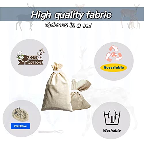 Reusable Elk Game Bags Hunting Meat, 5-Pack Meat Game Bags, Rolled Heavy Duty Quarter Bags, Big Game Bags for Elk, Caribou, Deer, 48-Inch x4, 28-Inch x1