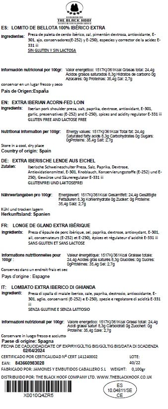 Lomito Iberico de Bellota - 100 Grams Iberico BELLOTA Tenderloin Slices - Pork Loin Made from Pata Negra Acorn fed 100% Iberian Pigs