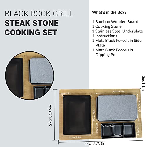 Black Rock Grill Cooking Stone for Steak, Lava Stone Grill, Hot Steak on a Stone Cooking Set