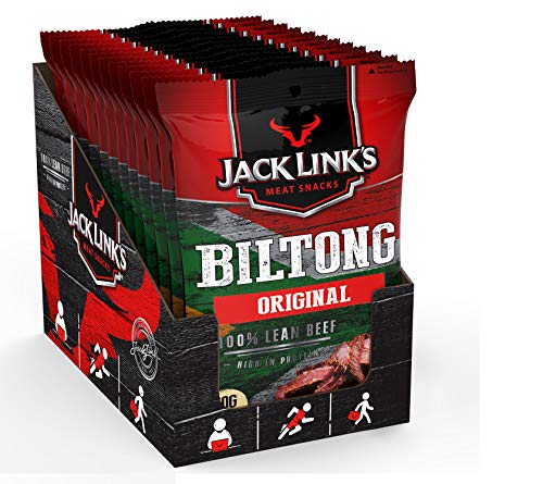 Jack Link's Biltong, Original Flavour, Multipack of 12 x 70g Bags, Beef Jerky with no MSG, High Protein Meat Snack, Eat On the Go or Post Gym