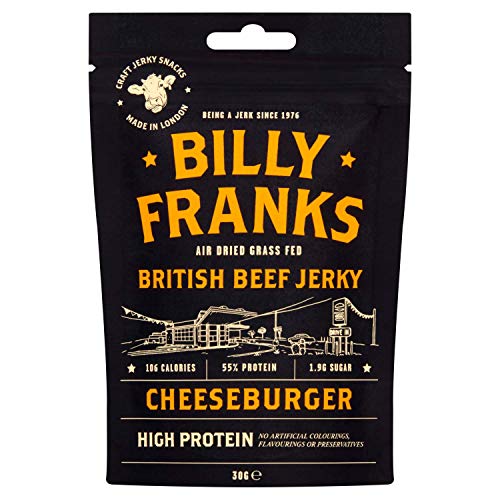 Billy Franks Beef Jerky - High Protein - Healthy Snack - Biltong - Cheeseburger - 10 Packs x 30g