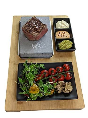 Black Rock Grill Cooking Stone for Steak, Lava Stone Grill, Hot Steak on a Stone Cooking Set