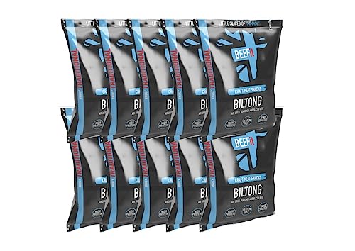 BEEFit Biltong Beef Jerky, High Protein Snacks, Ultimate Low Carb, Low Calorie Snacks, 100% Beef, Gluten Free Biltong, Healthy Protein Keto Snacks For On The Go - Truly Traditional, 10x 30g Snack Bags
