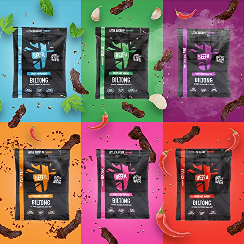 BEEFit Biltong Beef Jerky, High Protein Snacks, Ultimate Low Carb, Low Calorie Snacks, 100% Beef, Gluten Free Biltong, Healthy Protein Keto Snacks For On The Go - Truly Traditional, 10x 30g Snack Bags