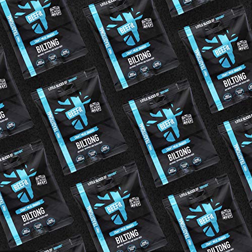 BEEFit Biltong Beef Jerky, High Protein Snacks, Ultimate Low Carb, Low Calorie Snacks, 100% Beef, Gluten Free Biltong, Healthy Protein Keto Snacks For On The Go - Truly Traditional, 10x 30g Snack Bags
