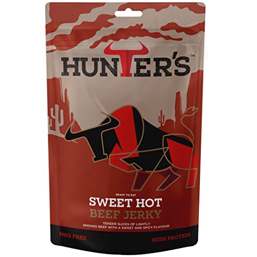 Hunters Sweet Hot Beef Jerky, 250g pack Lightly Smoked Beef Jerky, High Protein, MSG Free, Tender slices of Beef infused with spices that warm the palate.