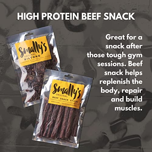 Smally's Biltong - Original Biltong 250g and Beef Snack Sticks 250g, Combo Pack, Droewors, High Protein Beef Snack, Traditional South African Flavour - 2 x 250g Pack