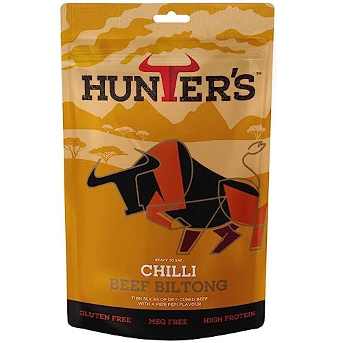 Hunters Biltong Garlic Cracked Pepper Beef Biltong, 1kg Pack of 4 x 250g High Protein, low fat, Thin Tender Slices of authentic Beef Biltong, beef Jerky, MSG Free, Convenient Snack
