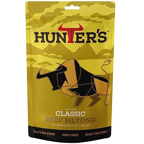 Hunters Biltong Garlic Cracked Pepper Beef Biltong, 1kg Pack of 4 x 250g High Protein, low fat, Thin Tender Slices of authentic Beef Biltong, beef Jerky, MSG Free, Convenient Snack