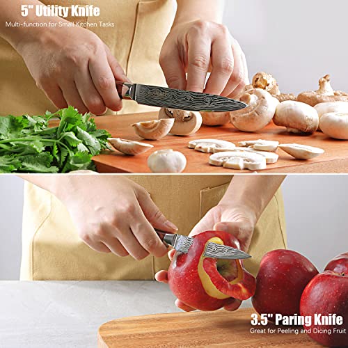 FineTool Kitchen Knife Sets, Professional Chef Knives Set Japanese 7Cr17 High Carbon Stainless Steel Vegetable Meat Cooking Knife Accessories with Red Pakkawood Handle, 6 Pieces Set Boxed Knife