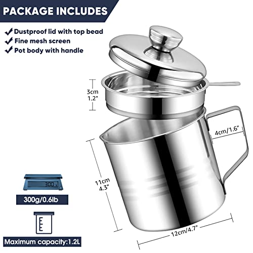 Chihee Oil Strainer Pot Grease Can, 1.2 L Stainless Steel Oil Storage Can Container with Fine Mesh Strainer, Suitable for Storing Frying Oil and Cooking Grease