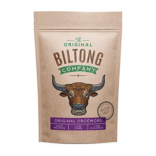 THE ORIGINAL BILTONG COMPANY - Original Droëwors. Traditional South African Meat Snack. High in Protein. Made from British & Irish Beef (Original, 250g)