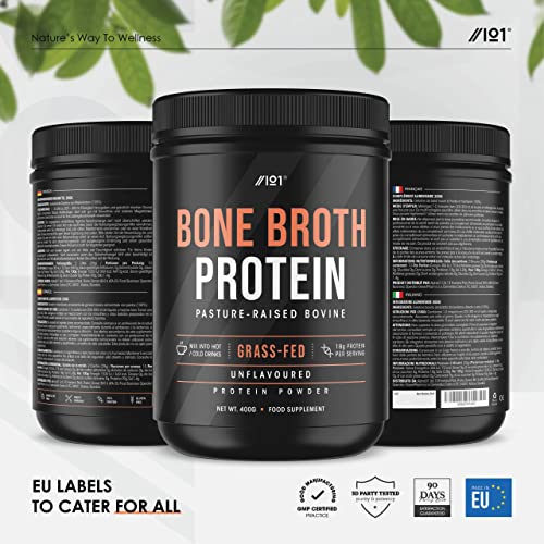 Bone Broth Beef Protein Powder - 400g - Unflavoured - 100% Grass-Fed & Pasture Raised Beef - Paleo & Keto Friendly. Halal, Kosher