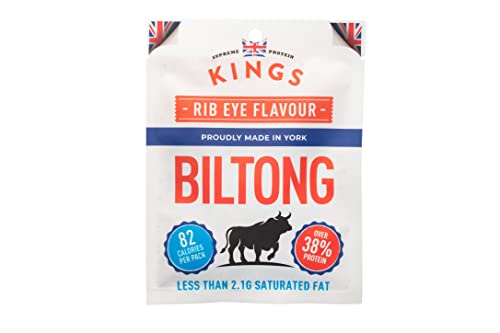 Kings Rib Eye Flavour Beef Biltong Box of 16 x 35g Packs