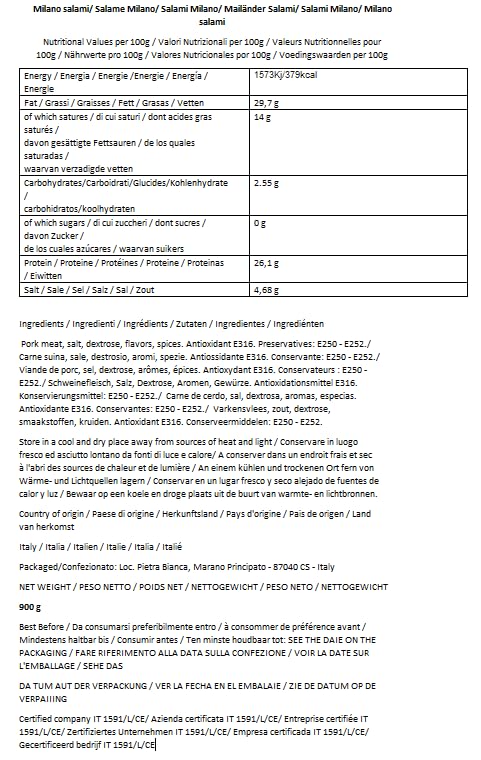 Moretti® | Salame Milano Artisan Seasoned Sweet | Slice 900g + | Vacuum packed | NO GMOs | In Gift Alder Wood Cutting Board