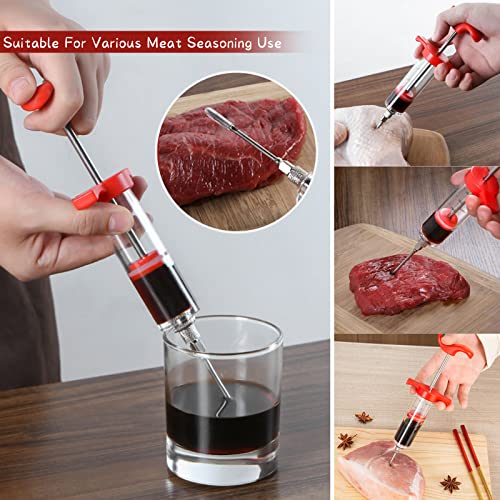 Meat Injector Syringe Kit 1-oz with 3 Marinade Needles and 1pc Barbecue Brush for Turkey Beef Steak BBQ 30 Milliliter