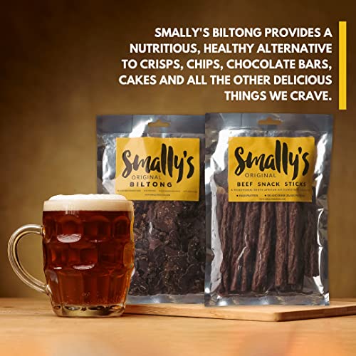 Smally's Biltong - Beef Snack Sticks, Original Flavour Droewors, High Protein Beef Snack, Traditional South African Air Cured Beef Sausage - 250g Pack