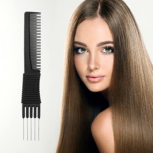 3 Pack Black Carbon Lift Teasing Combs with Metal Prong, Salon Teasing Back Combs, Black Carbon Comb with Stainless Steel Lift (Style A)