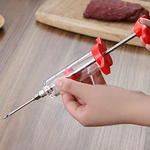Meat Injector Syringe Kit 1-oz with 3 Marinade Needles and 1pc Barbecue Brush for Turkey Beef Steak BBQ 30 Milliliter