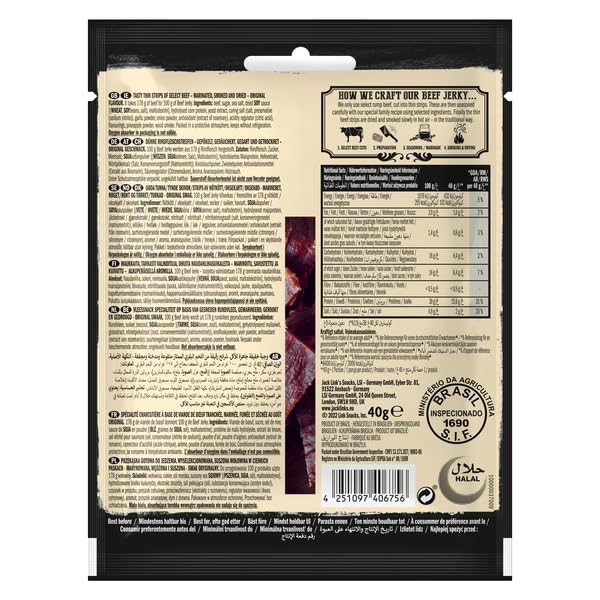 Jack Link's Beef Jerky, Original Flavour, Multipack of 12 x 40g Bags, High Protein Meat Snack, Perfect for On the Go or Post Gym
