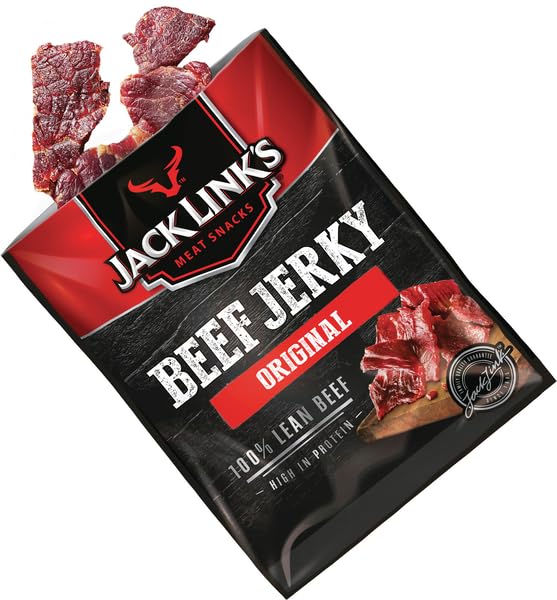 Jack Link's Beef Jerky, Original Flavour, Multipack of 12 x 40g Bags, High Protein Meat Snack, Perfect for On the Go or Post Gym