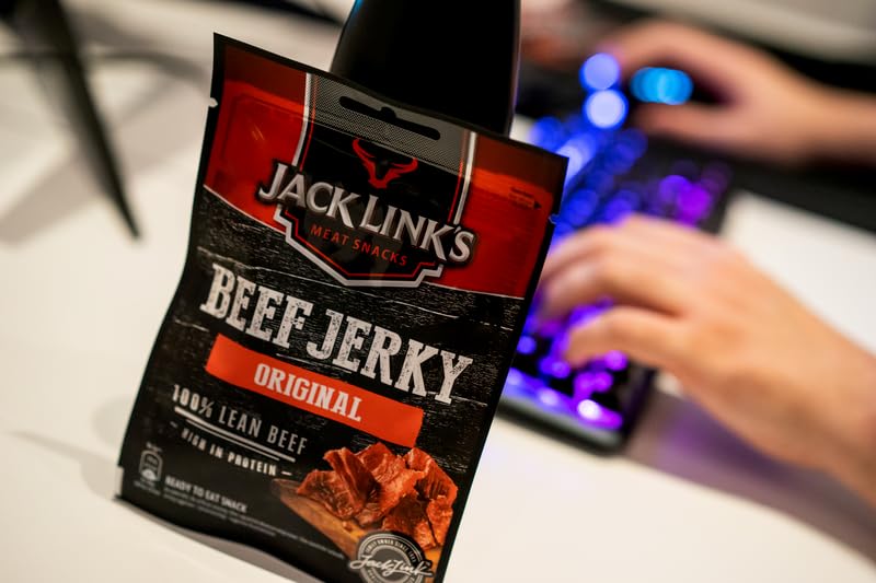 Jack Link's Beef Jerky, Original Flavour, Multipack of 12 x 40g Bags, High Protein Meat Snack, Perfect for On the Go or Post Gym
