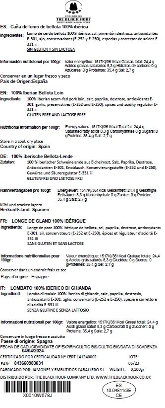 Lomo Iberico Bellota - 100 Grams Iberico BELLOTA Tenderloin Slices - Pork Loin Made from Pata Negra Acorn Fed 100% Iberian Pigs